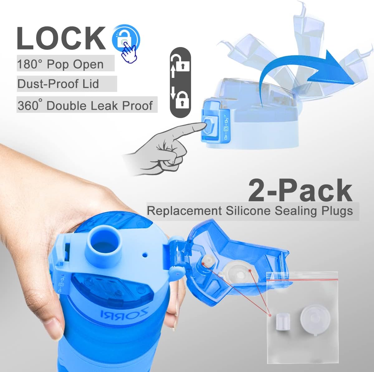 ZORRI Sports Water Bottle, 400/500/700ml/1L, BPA Free Leak Proof Tritan Lightweight Bottles for Outdoors,Camping,Cycling,Fitness,Gym,Yoga- Kids/Adults Drink Bottles with Filter, Lockable Pop Open Lid : Sports & Outdoors