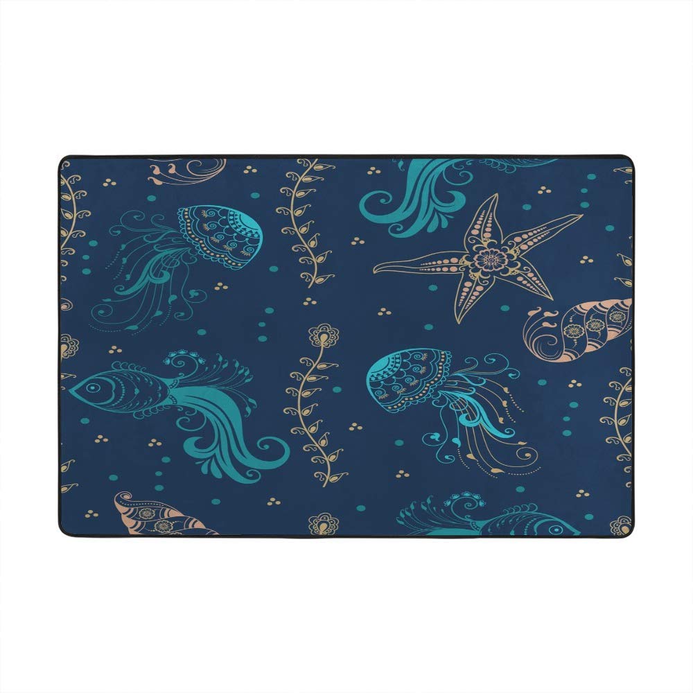 Tapis de sol antidérapant animaux marins grand tapis lavable de salon 182x121