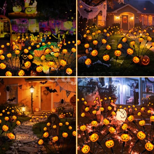 Cujemy Halloween Decorations Outdoor 2 Pack Pumpkin Swaying Solar Lights - image 4