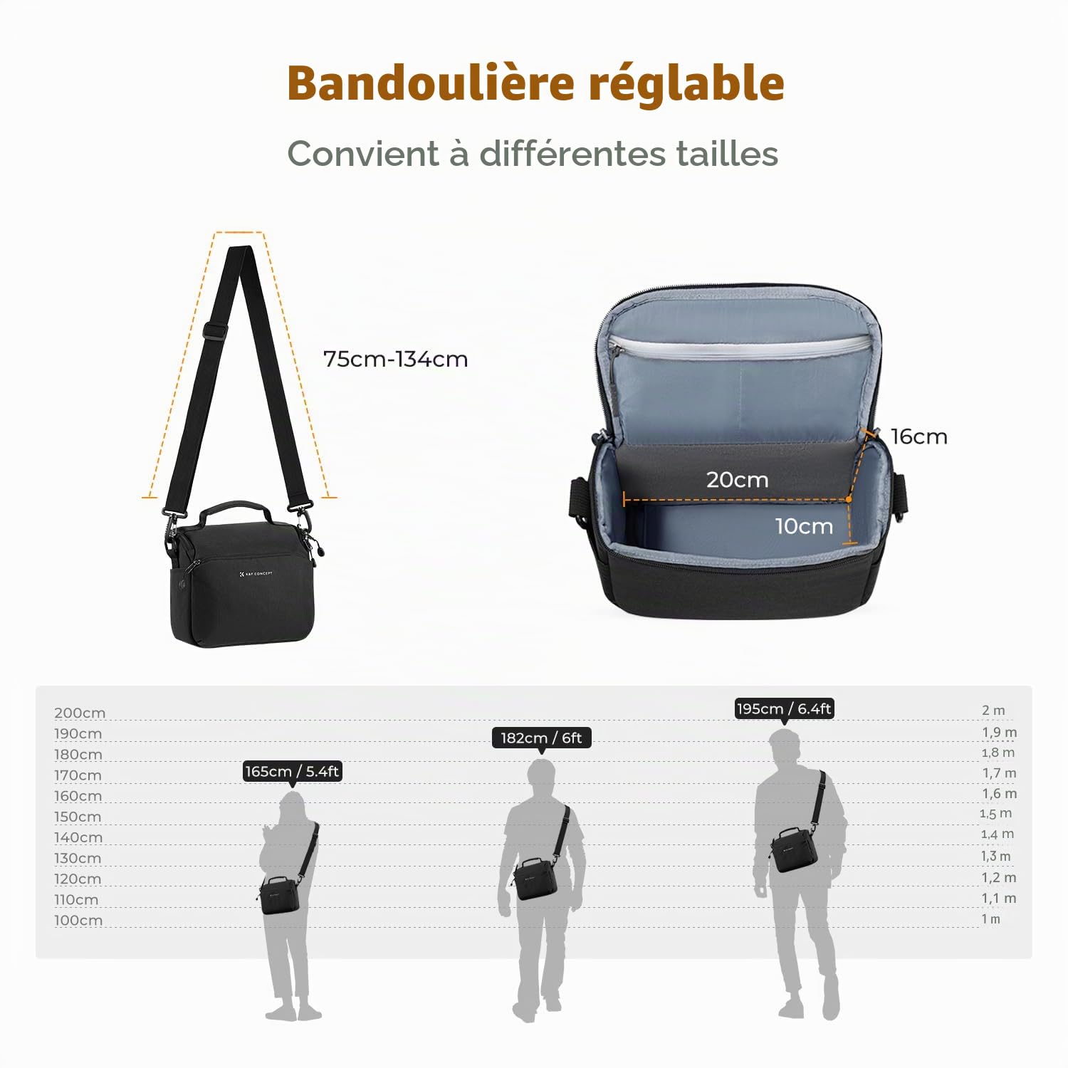 K&F CONCEPT Sac à Dos pour Appareil Photo, Crossbody bandoulière Housse de Protection pour Appareil Photo Reflex Sac Photo avec Compartiment pour Accessoires pour Appareil Photo DSLR/SLR