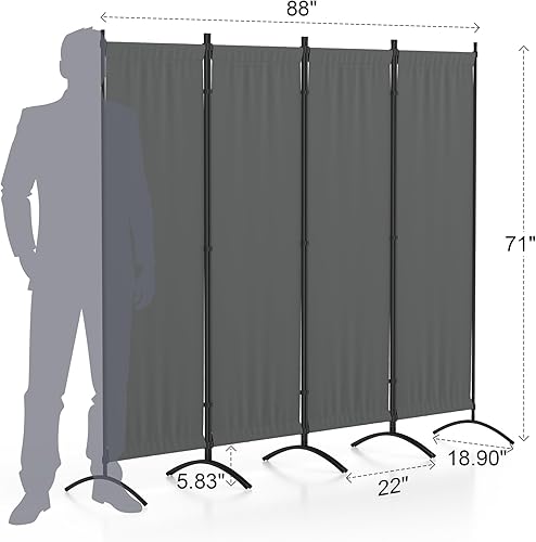 Miniatura 4 de Morngardo Divisor de habitación mejorado, pantallas de privacidad plegables con 4 paneles divisores de pared de 88 pulgadas, separadores portátiles