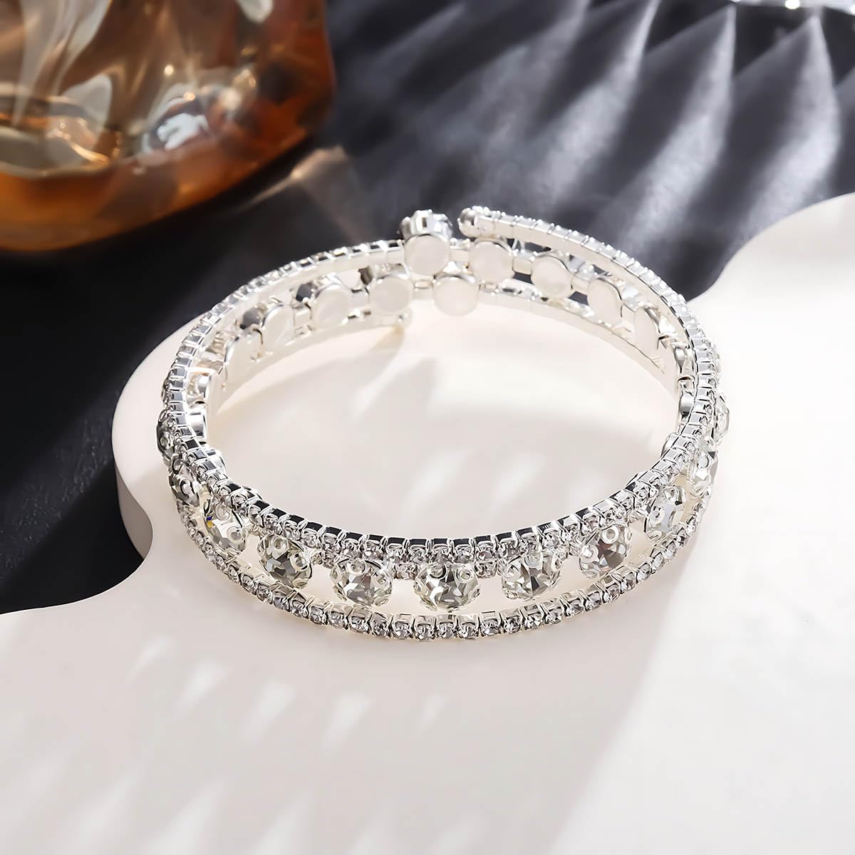 Bracciale da donna con cristalli, per matrimonio, aperto, elegante gioiello