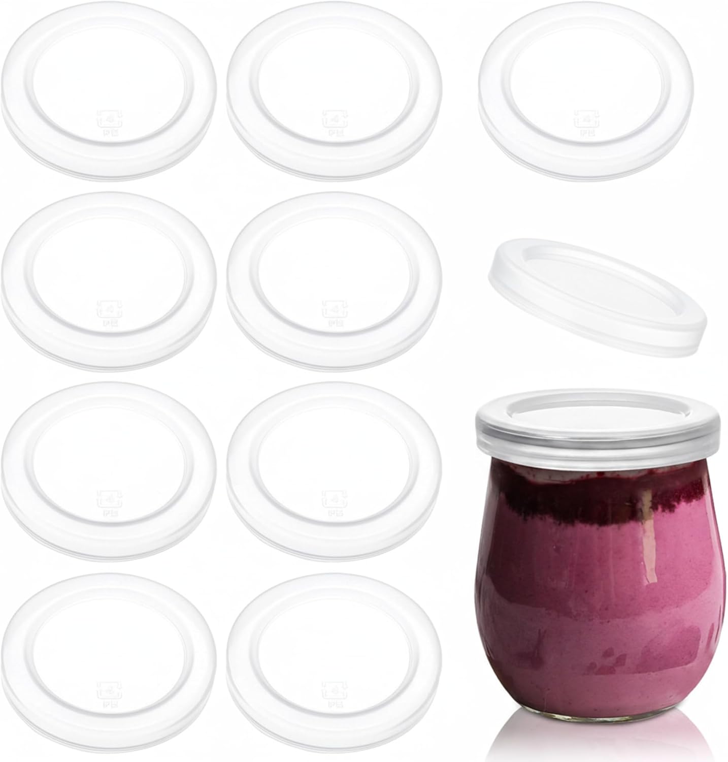 Hoolerry 10 Pcs Yogurt Jar Lids Set 2.64 Inch Clear Plastic Food Storage Replacement Lids Covers Compatible with Oui Yogurt Jars for Coffee Cookie Supplies (10 Pcs, 2.64 Inch)
