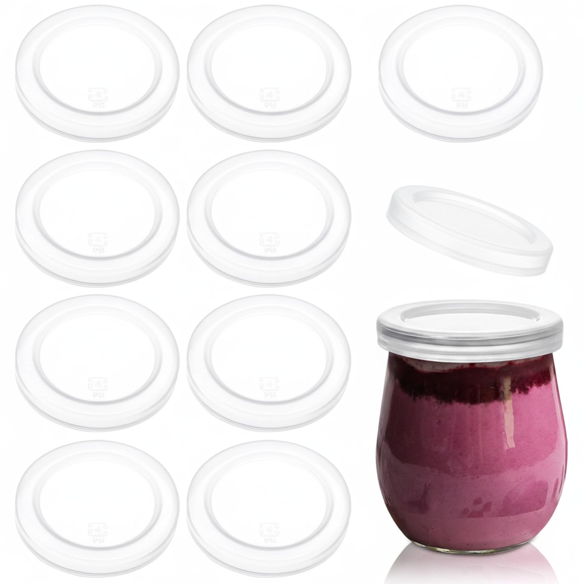 10 Pcs Yogurt Jar Lids Set 2.64 Inch Clear Plastic Food Storage Replacement Lids Covers Compatible with Oui Yogurt Jars for Coffee Cookie Supplies (10 Pcs, 2.64 Inch)