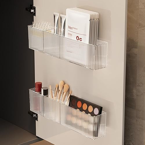 Miniatura 6 de Paquete de 2 estantes flotantes de baño, organizador de montaje en pared, organizador de puerta de gabinete transparente largo y estrecho, estantes