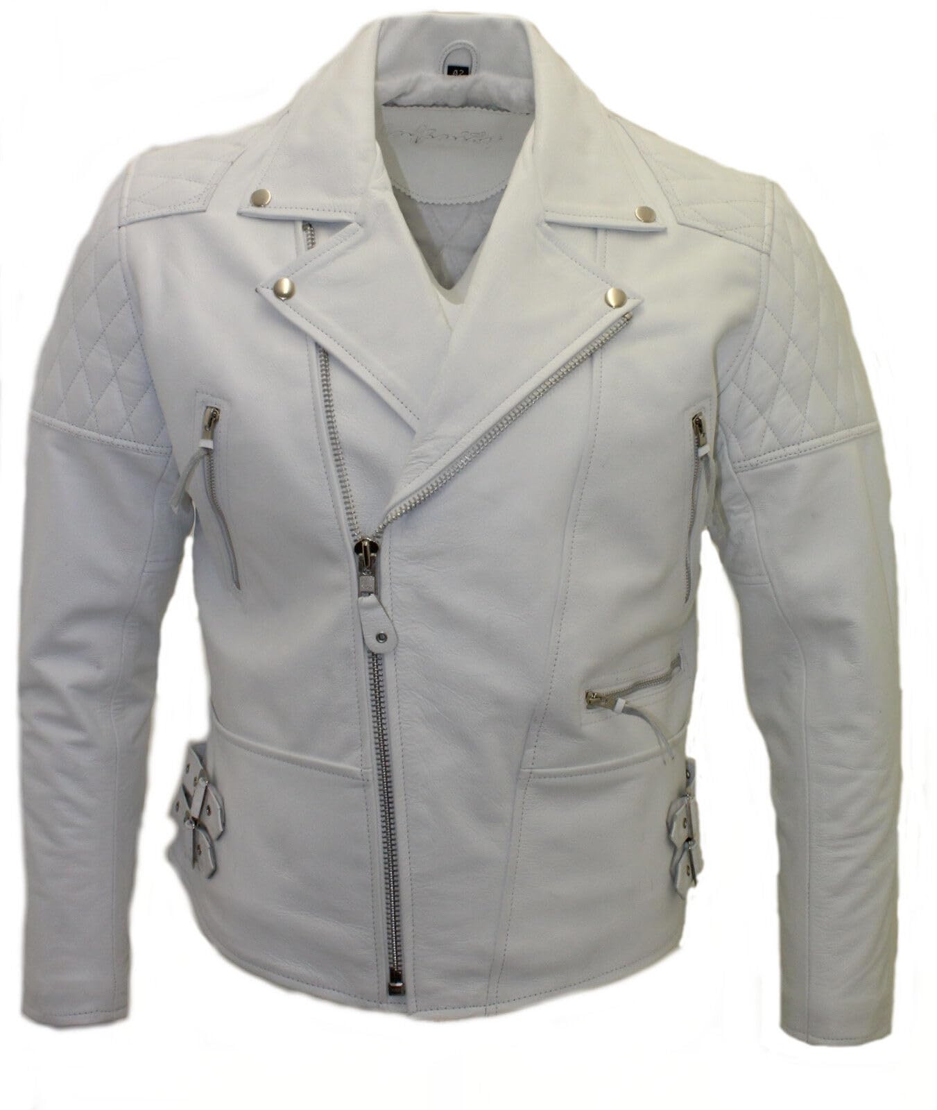 Infinity Men's White Biker Real Cowhide Leather Jacket 5XL