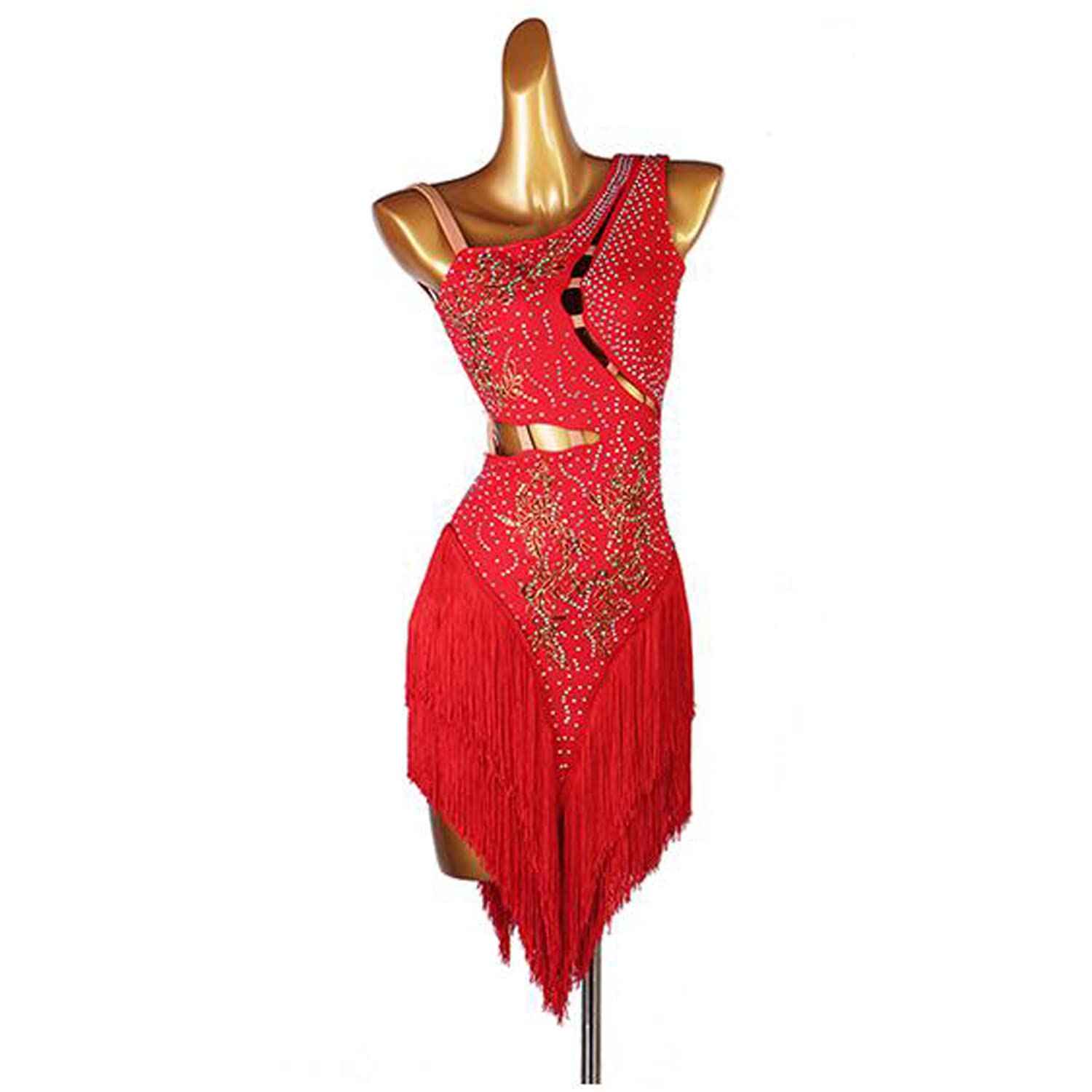 Grzywka Suknie latynoskie Rhinestone Tango Wydajność Kostiumy Jednolity kolor Sala balowa Konkurs Odzież Elegancki Nowoczesny strój do tańca dla Rumby