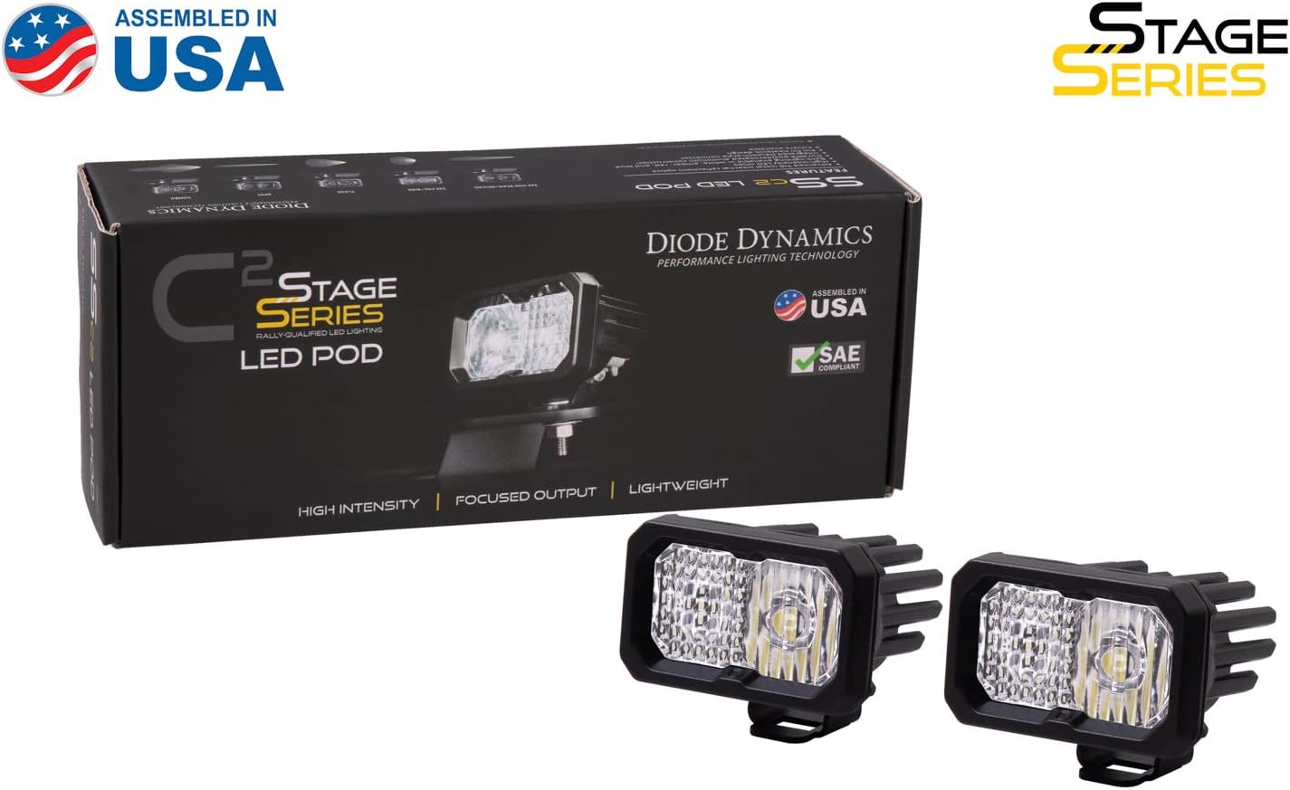 Diode Dynamics C2 1.0 SAE/DOT White Pro Standard LED Pod (pair), Combo w/Amber Backlight