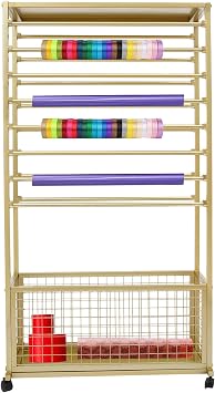 Ribbon Holder Organizer Rack, Double-Sided 16-Layer Ribbon Shelf with Wheel