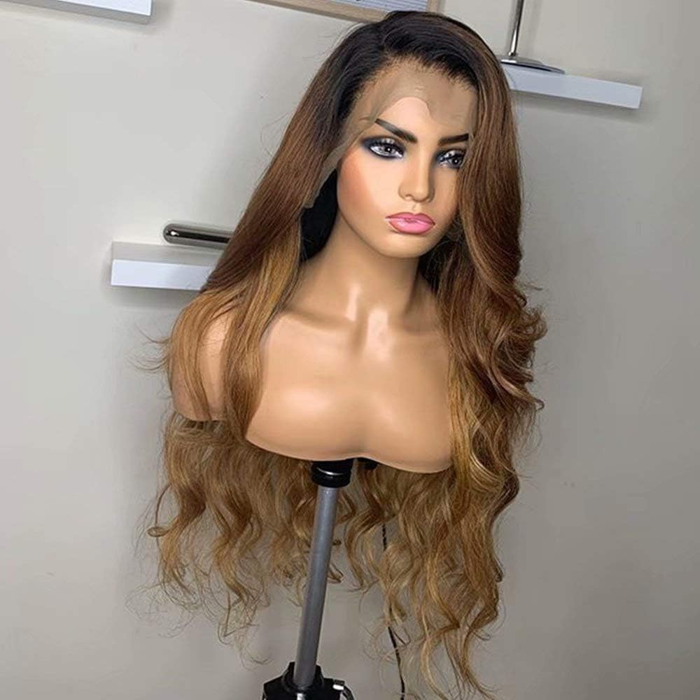 Ombre Body Wave Lace Front Wig #1B/27 Human Hair Pre Plucked Glueless Natural Wave 150% Density 13x4 HD Transparent Frontal Wig with Baby Hair for Women 16 Inch