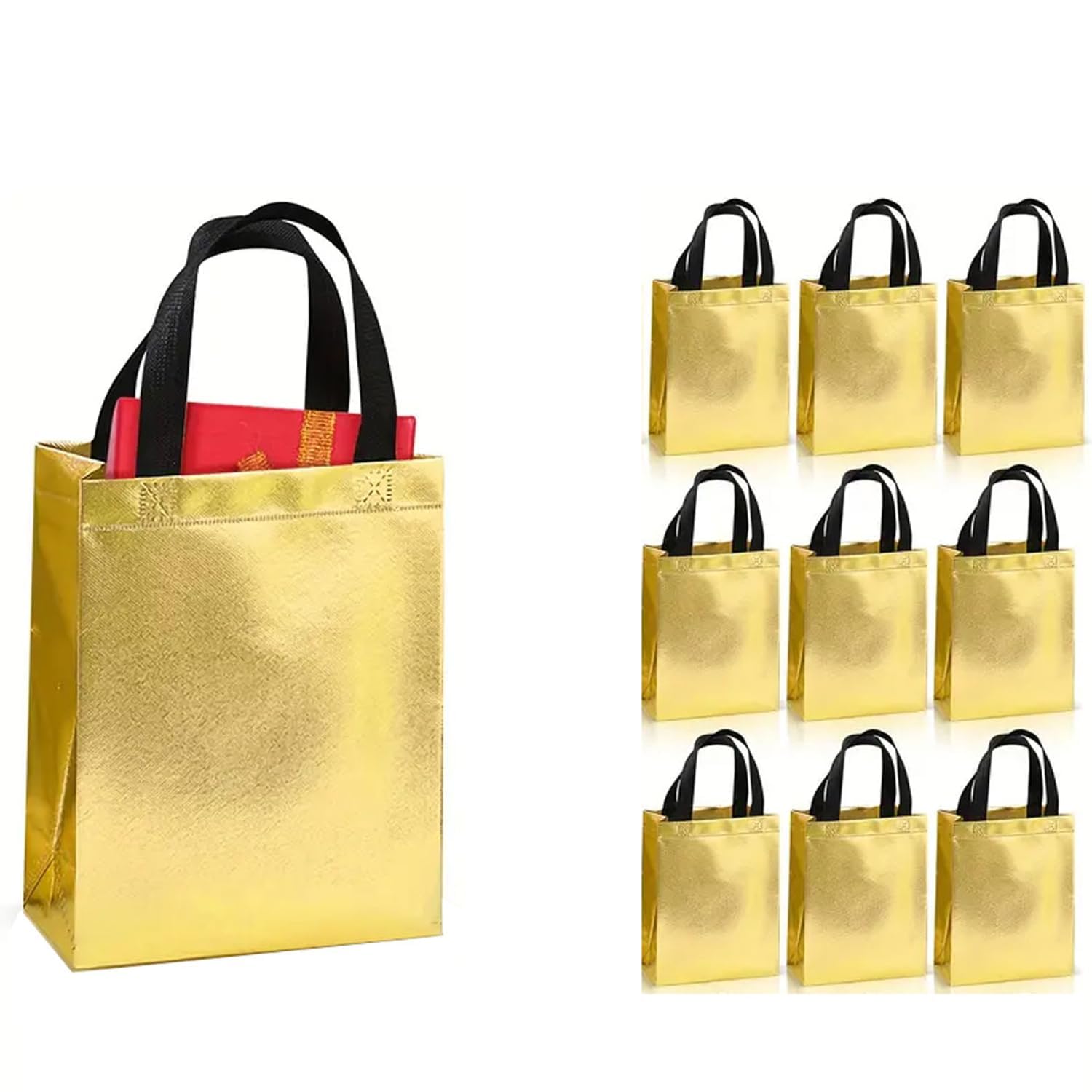 ALPHA WING Reusable Non Woven Metallic Gold Gift Bag for Wedding Return Gifts Shopping Grocery Boutique Packing Multipurpose Eco-Friendly Heavy Duty Carry Bag (12x10x4) (GOLD, PACK OF 30)-image-0