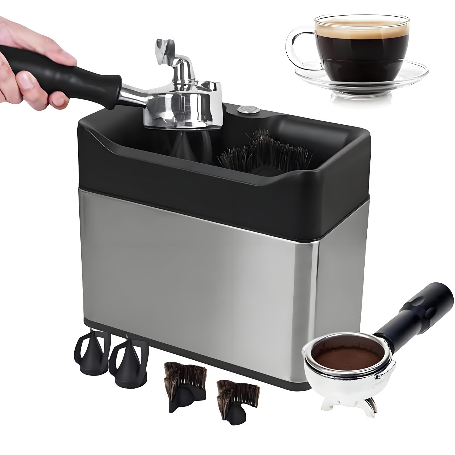 GLBMXDD Electric Portafilter Cleaning Machine, Portafilter Cleaning Machine with 2 Scrapers & 1 Brush Head,Perfect for kitchens, cafés, restaurants, or bars