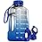 AQUAFIT 128 oz Water Bottle with Time Marker - Straw & Chug Lid - BPA Free 1 Gallon Gym Water Bottle with Handle - Big Gallon Jug (Blue Skies, 128 Ounces)
