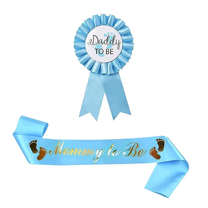 NAOKBOEE 2 Packs Blue Baby Shower Mommy to be Sash and
