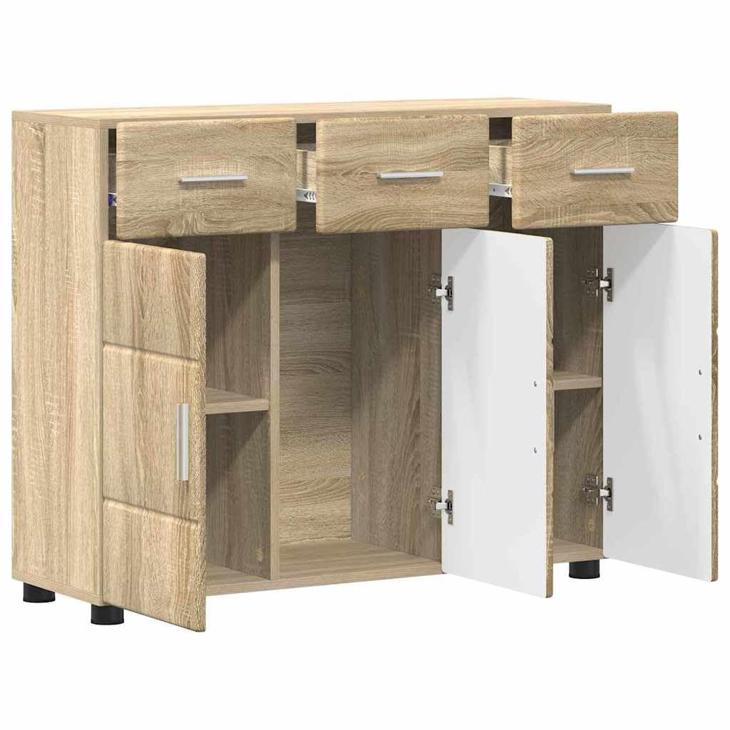 Credenza Florin Sonoma Rovere 88,5 x 30,5 x 73 cm Moderno Armadio in legno con 2 ante a cerniera e 3 ripiani in legno di quercia durevole per soggiorno, corridoio, camera da letto