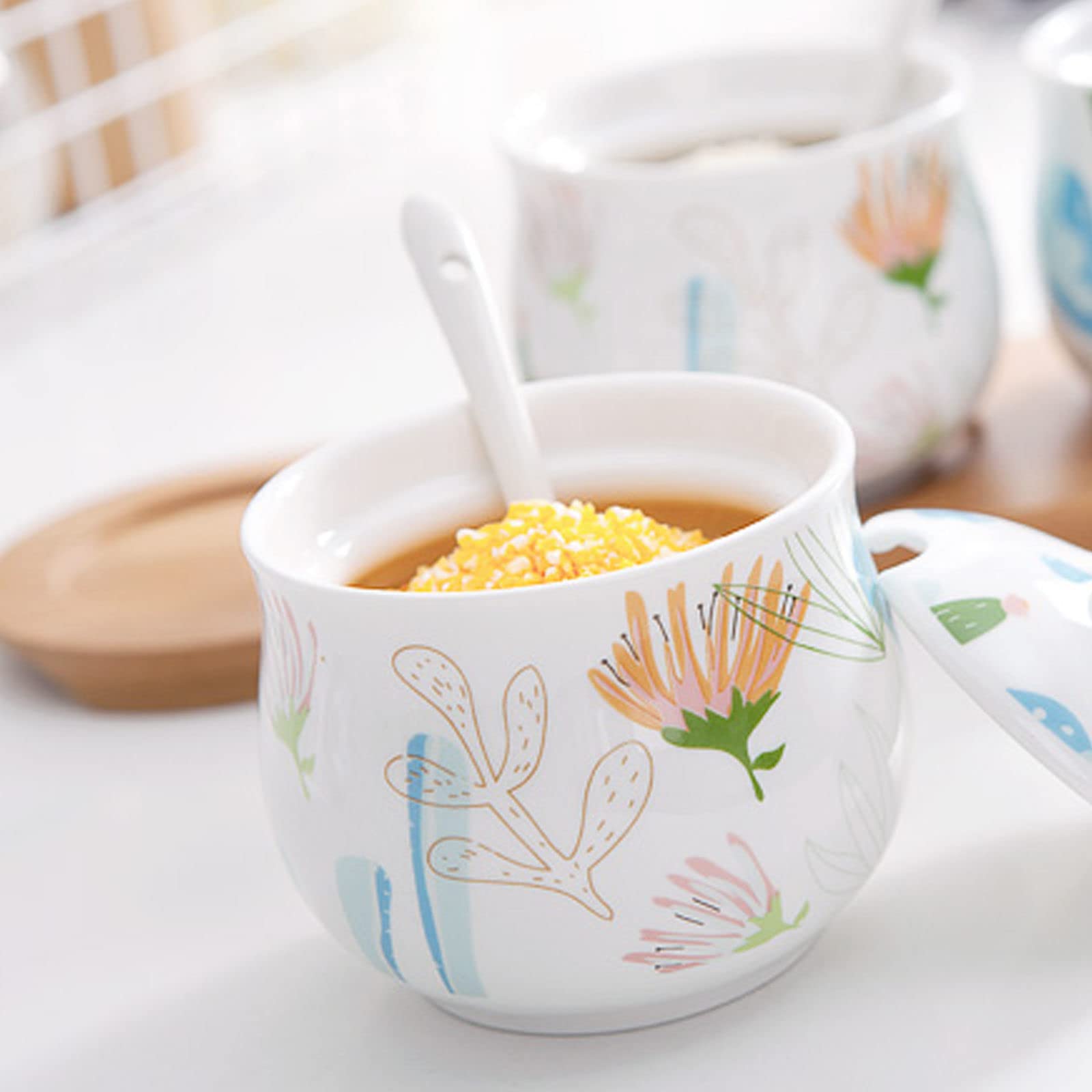 Barattolo per spezie in porcellana, zuccheriera in ceramica con coperchio, zuccheriera in porcellana con cucchiaio, piccola saliera, per caffetteria, ristorante, 3 set (bianco 4 set)