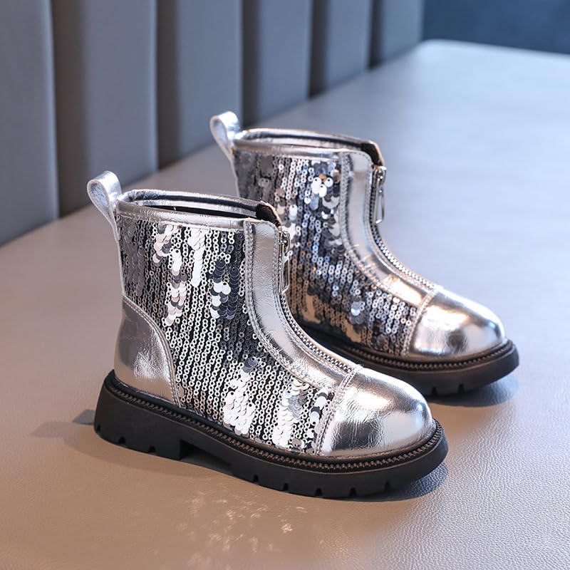 Girls' Glittery Waterproof Ankle Combat Boots with Side Zipper2