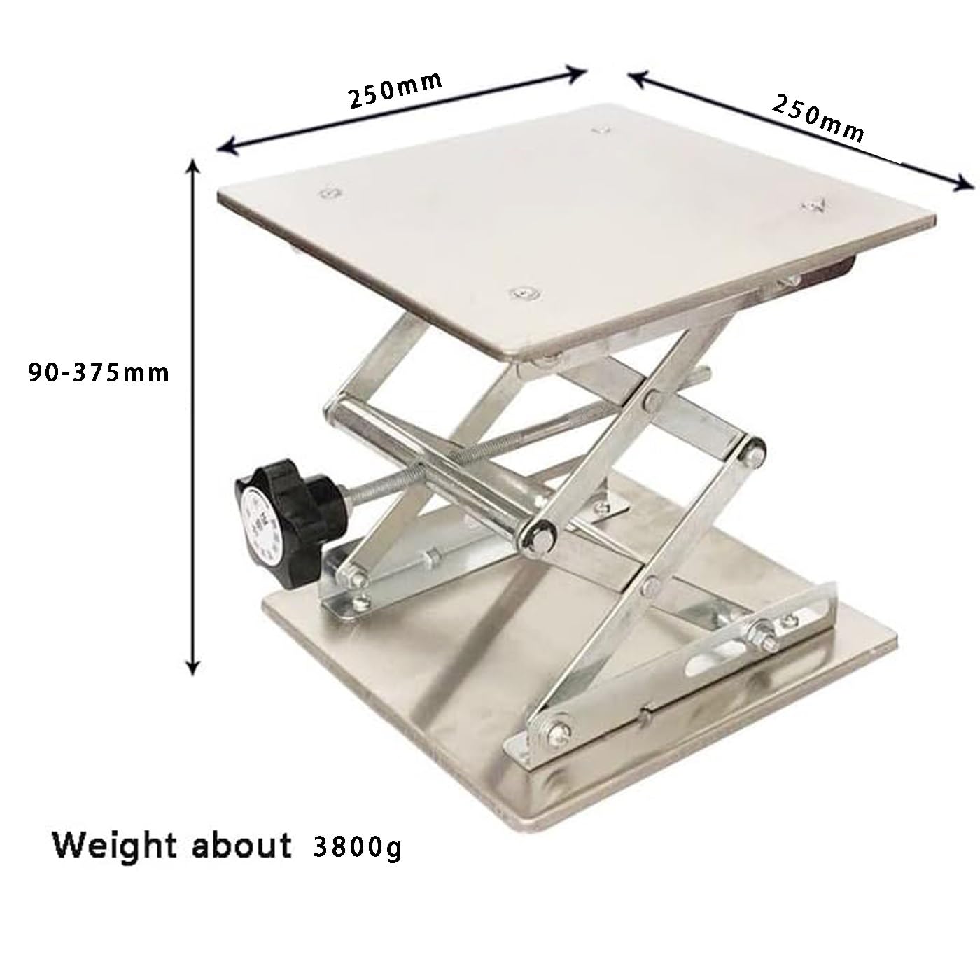 Mesa elevadora manual ajustable – Plataforma elevadora de tijera con gato de laboratorio, 50-460 mm de altura, capacidad de carga de 5-25 kg, acero inoxidable, 250 x 250 mm, 5 opciones de tamaño para