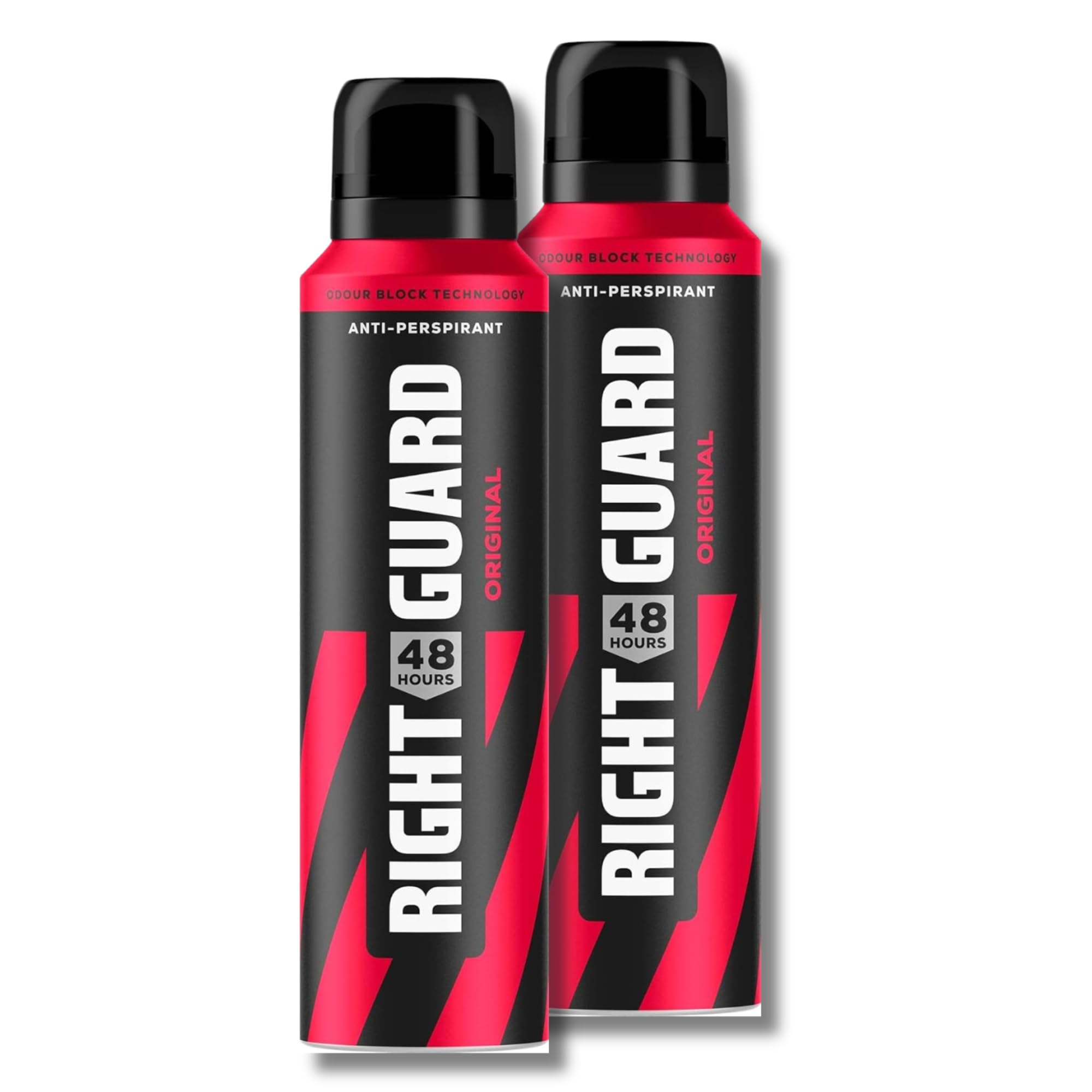 Right Guard - Desodorante original para hombre, aerosol antitranspirante de alto rendimiento de 48 horas, paquete de 2, 150 ml cada uno, fórmula sin residuos blancos, sin alcohol para pieles
