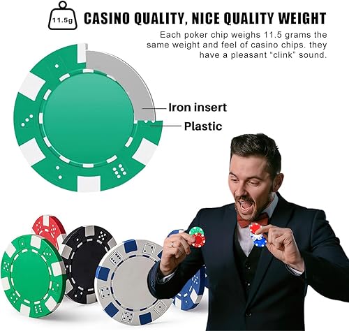 Vista 30 de 100 fichas de póquer profesional con caja de almacenamiento, juego de fichas de póquer de casino de 5 colores, fichas de póquer de casino compuestas