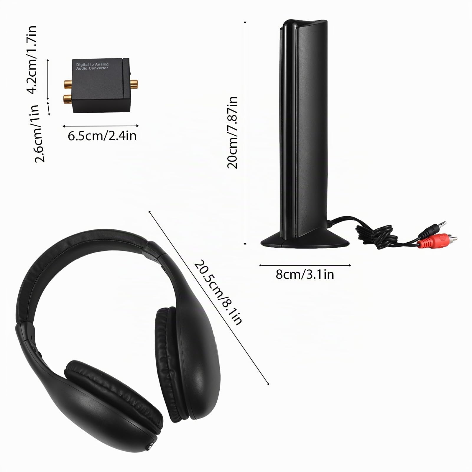 Walmeck Casque sans Fil pour Regarder la Télévision avec émetteur et Décodeur 5 en 1 sur L'oreille, Portée sans Fil de 98 Pieds, Surveillance des Radios FM, Casque Filaire, émetteur