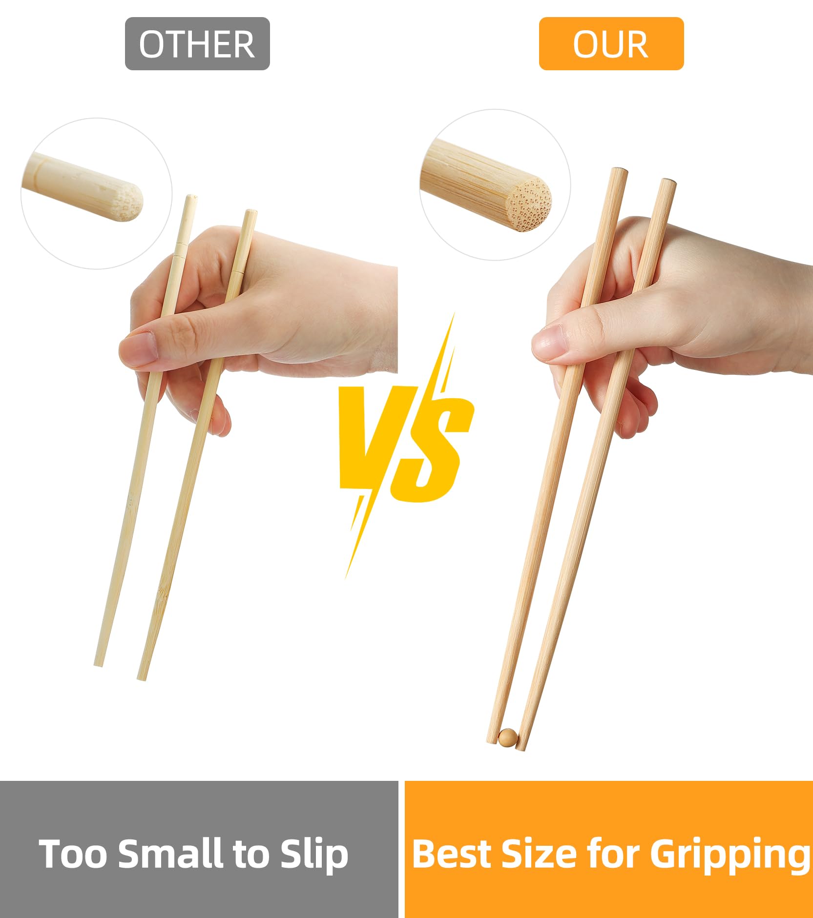 200Pairs Bamboo Chopsticks Disposable | Individually Wrapped | Bulk | Separated | Round | Premium Quality-（9.45in) — Amazon image 3