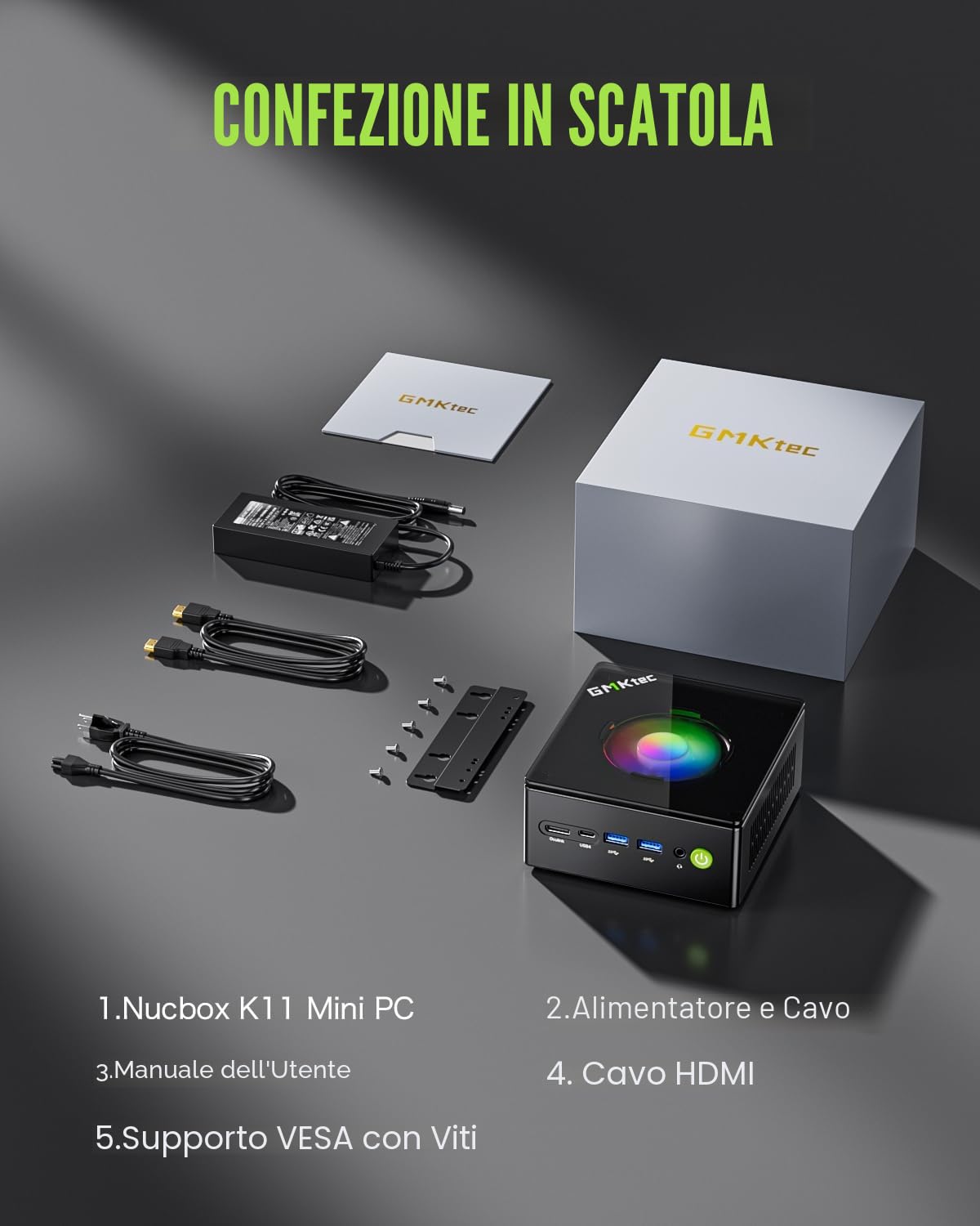 GMKtec PC da gioco, K11 AMD Ryzen 9 8945HS (8C/16T, fino a 5,2 GHz) W-11 Pro, 32 GB DDR5 RAM 1 TB Mini PC Computer desktop, Oculink, doppia NIC 2,5 GbE LAN, HDMI/DisplayPort/USB4*2