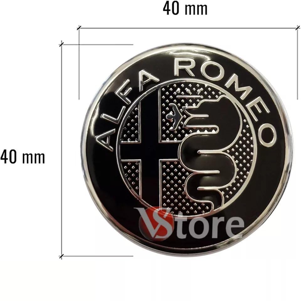 Logo per Volante Sterzo FREGIO Stemma Compatibile con Alfa Romeo Nero Black 40mm