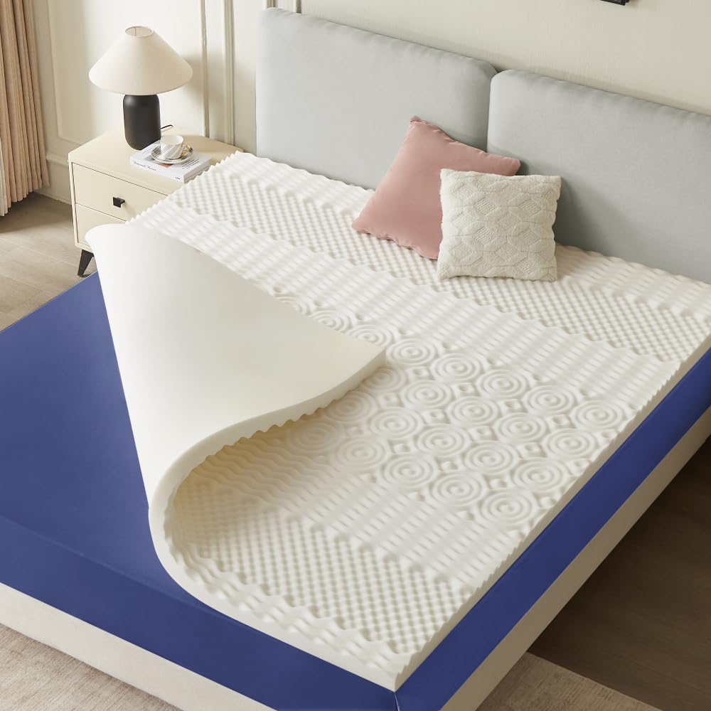 CASABEL Surmatelas 140 x 190 cm Mousse à Memoire de Forme 5 cm Haute Densité, SurMatelas Double, Zones Ergonomiques de Soutien, pour Matelas, Clic Clac, BZ