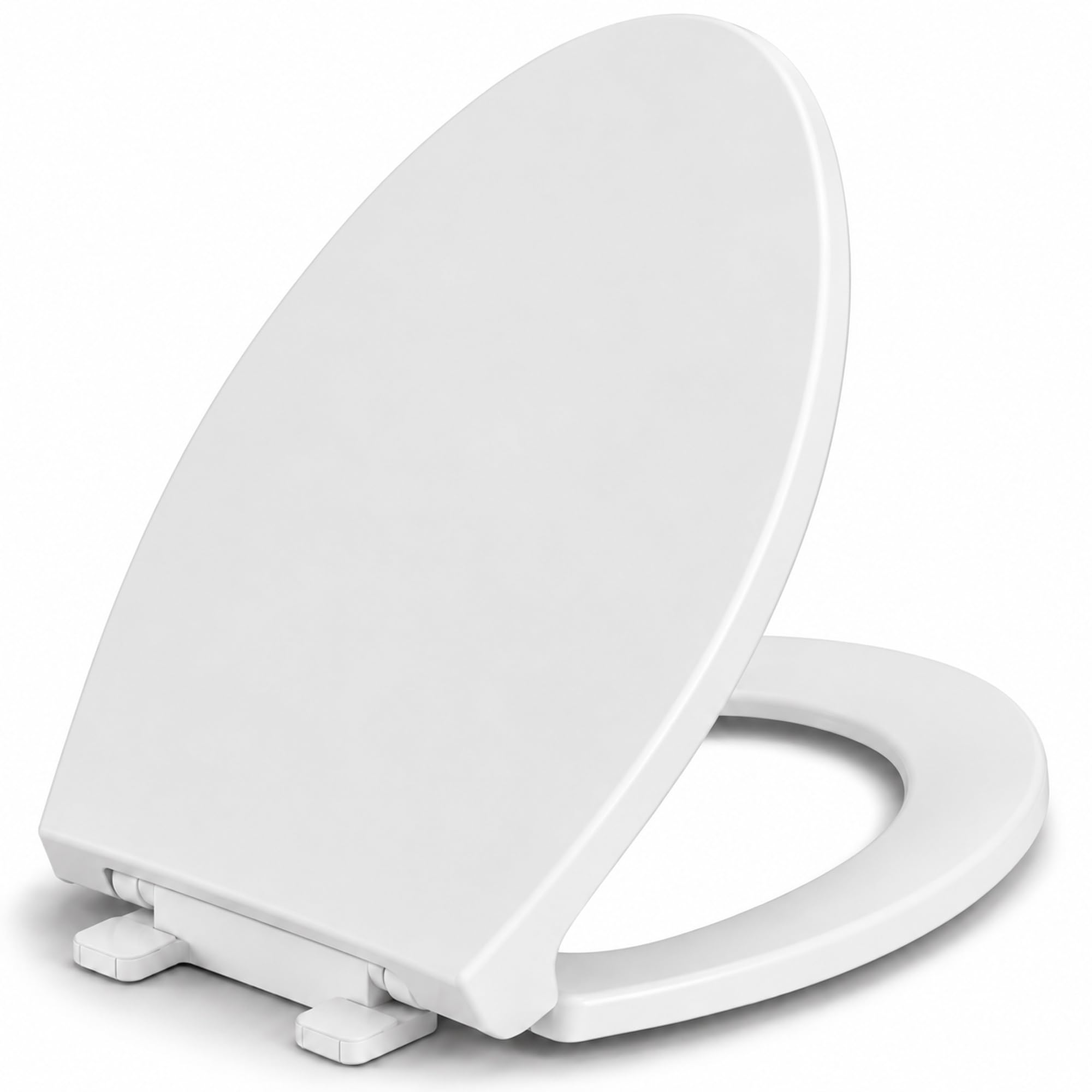 Photo 1 of Elongated Toilet Seat, Slow Close, White Plastic, Never Loosen, 18.5”