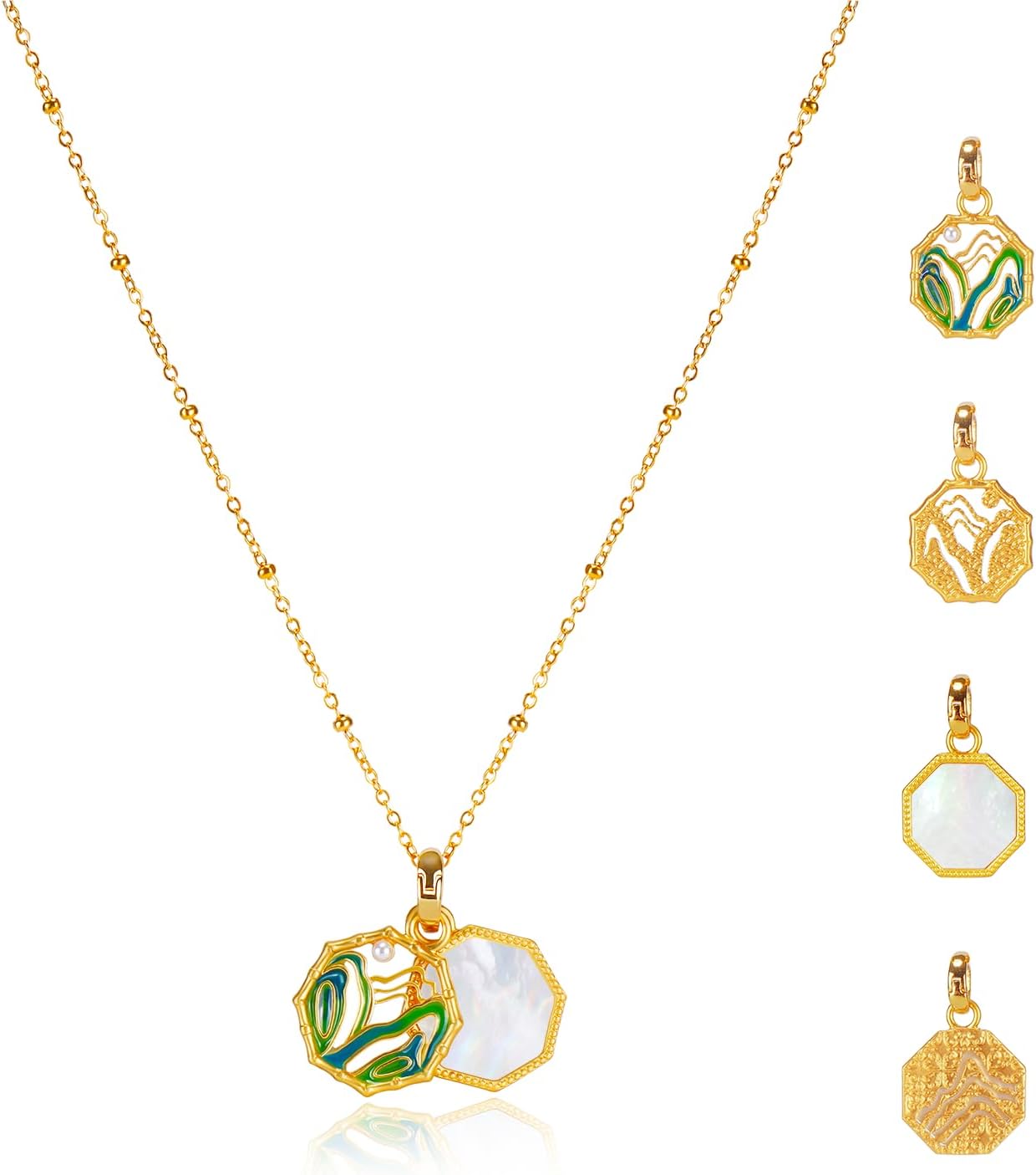 Tigers Eye Necklace Brown Pendant Gold Necklaces for Women Jewelry Collection Mother of Pearl Dainty Coins Evil’s Eye Mountains Pendants 18K Gold Plated Gift for Friends