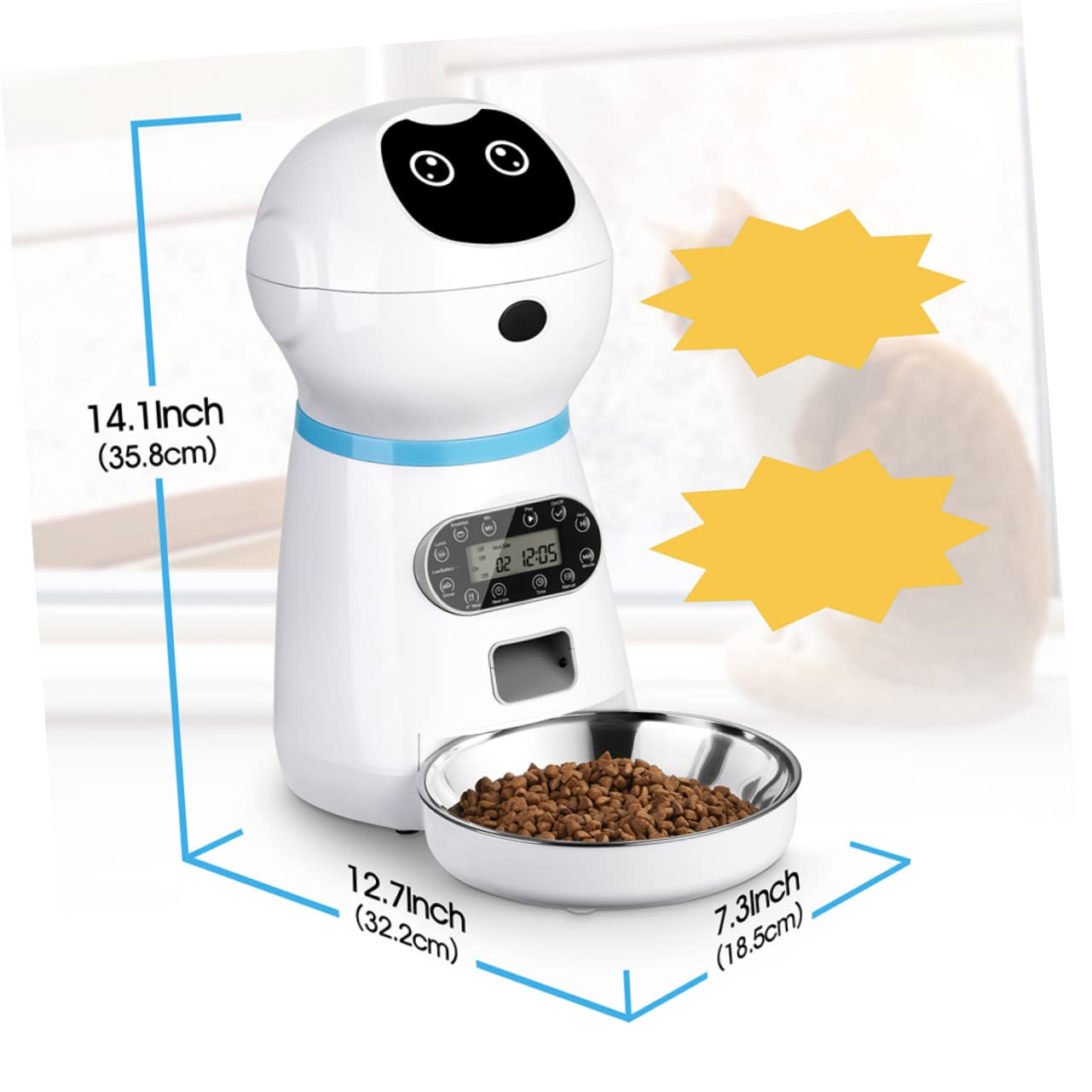 FOMIYES Comedero Automático Diseño de Goma Flexible con Temporizador Digital para Gatos y Alimentación Programable Capacidad 3.5l para Uso Doméstico