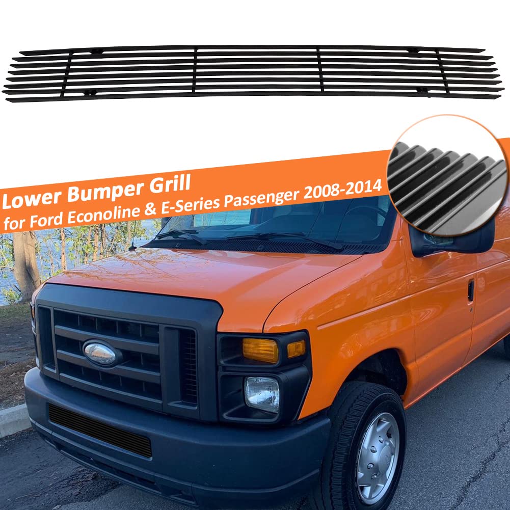 Front Lower Bumper Grill for Ford Econoline & E-Series Passenger 2008 2009 2010 2011 2012 2013 2014 (Black)