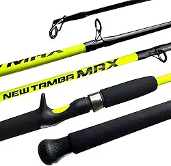 Jaú Pesca New Tamba Max, Vara de Carretilha Pesada em Fibra de Vidro, Verde Neon e Acqua, 30-60 lbs, 2 Partes, para Peixes de Médio e Grande Porte