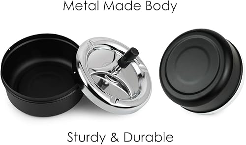 Miniatura 4 de Cenicero redondo con bandeja giratoria, bandeja de metal para cigarrillos, cenicero grande de 5.2 pulgadas para patio exterior, color plateado