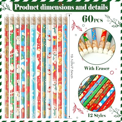 Set de 60 lápices navideños HB con borradores miniatura 2