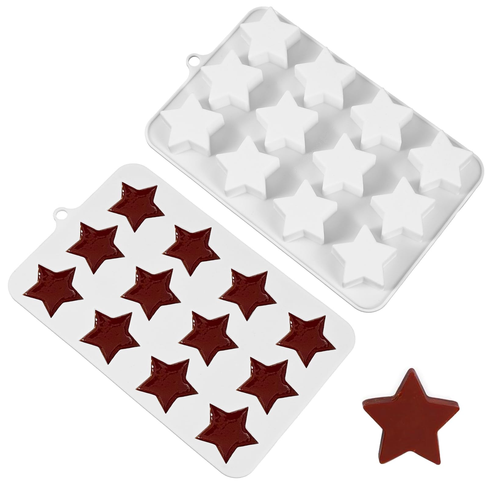 3D Star Chocolate Molds, 12-Cavity Baking Molds, Cute Nonstick Star Molds Silicone, Easy Release Multi-Purpose Molds for Pudding Chocolate Cookie Soap Ice Chunk Making(White)