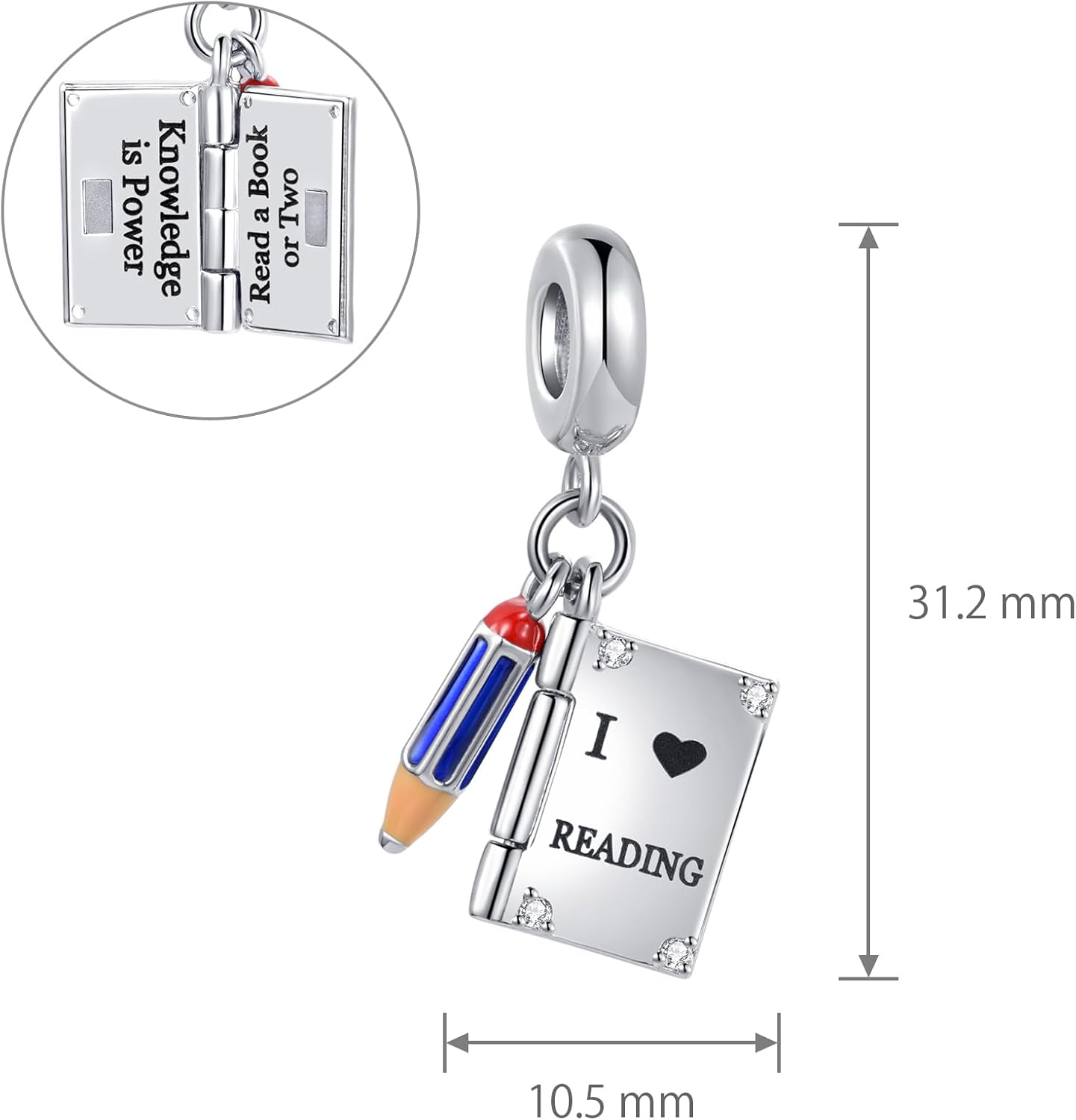 Openable Knowledge is Power I Love Reading Book Pencil Charm Compatible with Pandora Charms Bracelets Graduation Gift for Daughter Sister Granddaughter Birthday - Image 6