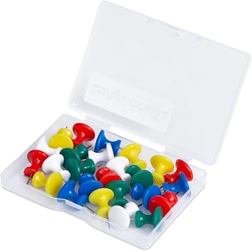 CraftyCrocodile 25 Giant Push Pins - Green, White, Yellow, Blue, Red Jumbo Tacks with Plastic Heads & Steel Points for Cork Board and Thick Papers