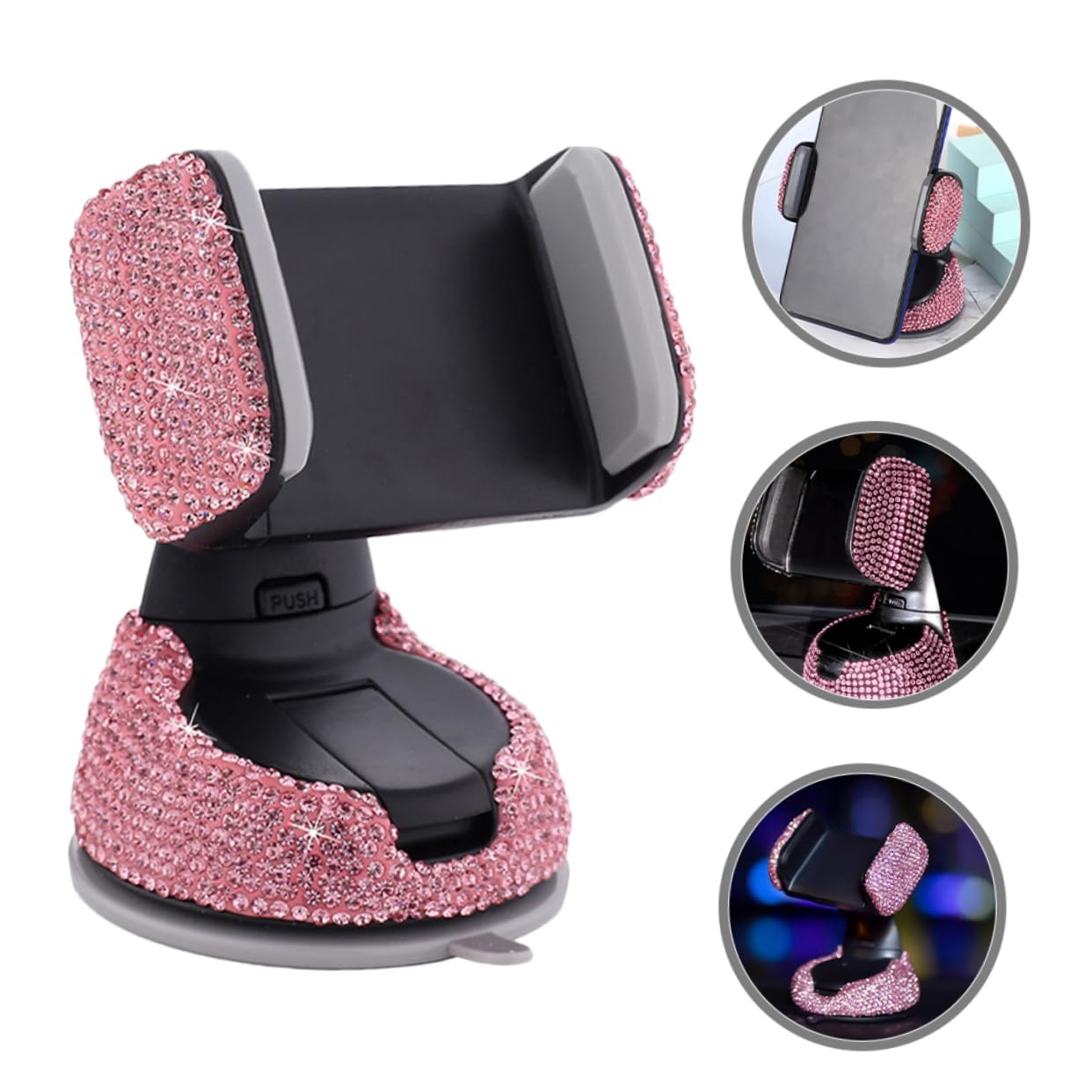 Soporte para Teléfono Móvil Gadget Coche Protección Antideslizante y Montaje Único para Rejilla de Ventilación y Salpicadero, 2 Piezas de Abs y Rhinestone