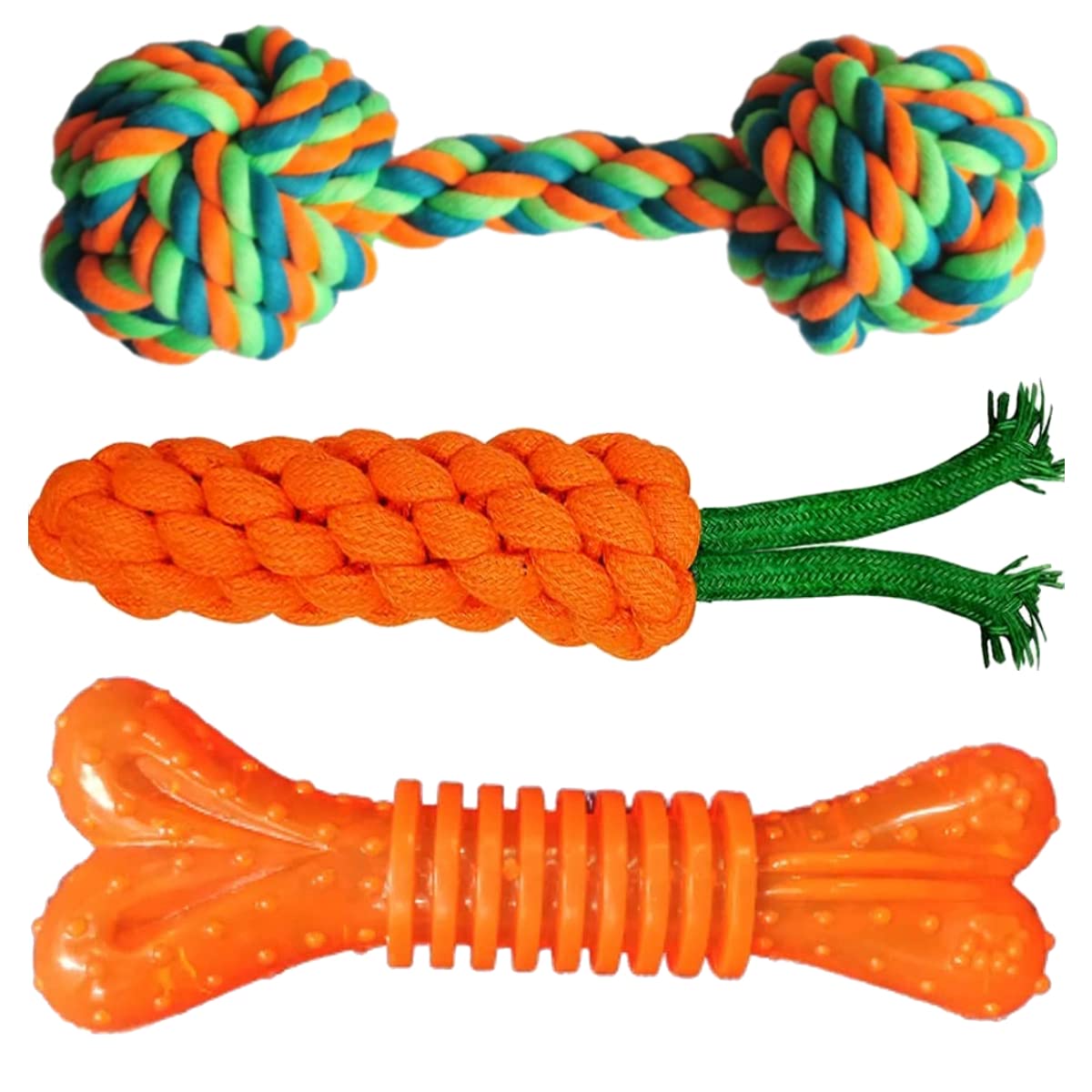 YOUHAVEDEAL Pet Toys for Puppies + Pet Teeth Cleaning Chewing Biting Dog Toys Rubber Chew Bone Toy + Carrot Rope Chewing Toy Suitable Small and Medium Puppies Pack of 3 (B09H4V1C1X) Amazon Price History, Amazon Price Tracker