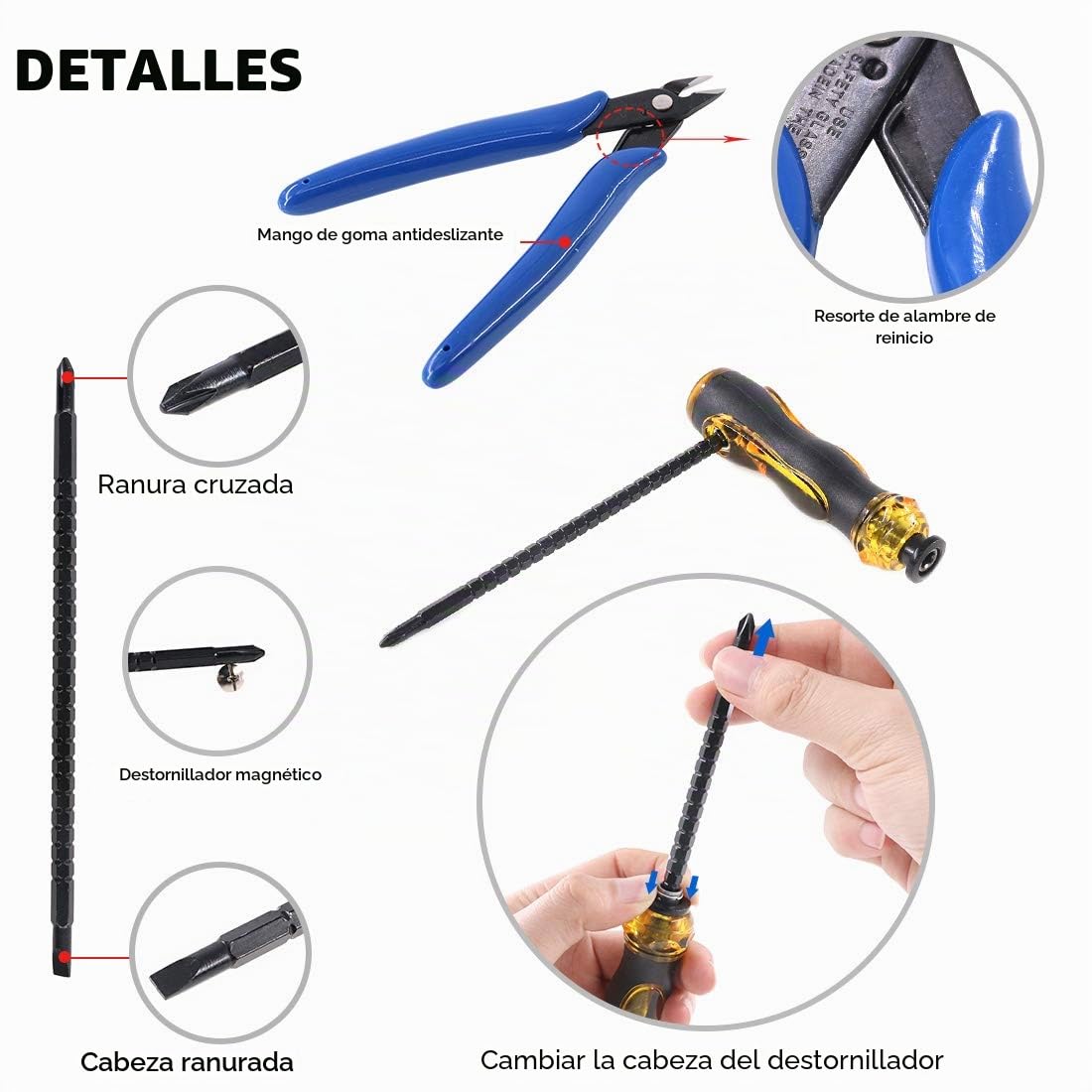 Glarks juego de herramientas de cable coaxial, herramienta de crimpado de conector coaxial RF + pelacables coaxial + conectores macho de crimpado BNC/UHF + cortador de alambre + destornillador