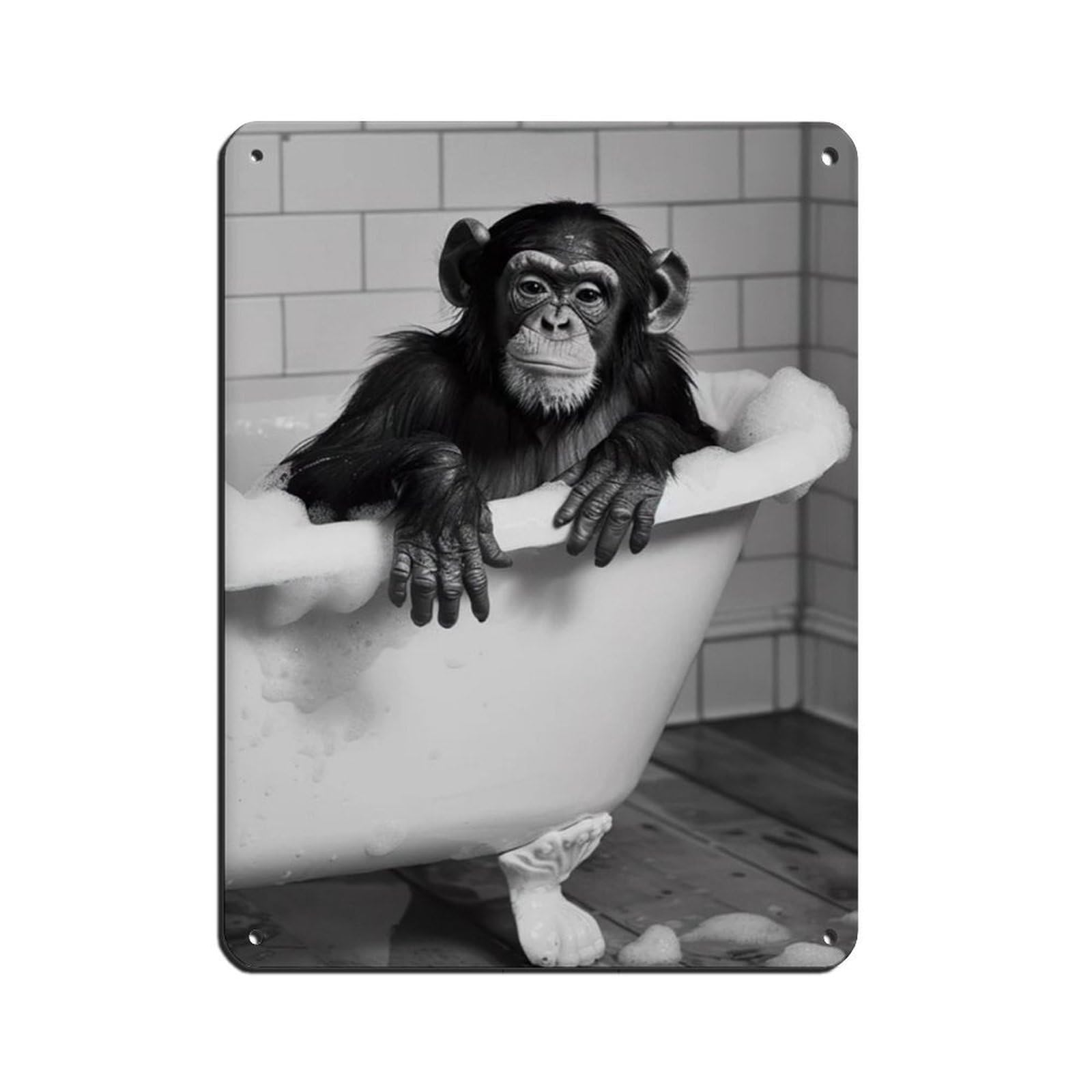 Monkey in The Bathtub, Funny Animal Poster Retro Poster Metal Tin Sign Chic Art Retro Iron Painting Bar People Cave Cafe Family Garage Poster Wall Decoration 12x16inch(30x40cm)