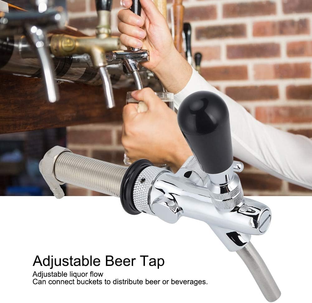 Birra regolabile, acciaio inossidabile G5/8 Rubinetto regolabile per birra Rubinetto per bar a casa con attacco alla spina(Argento)