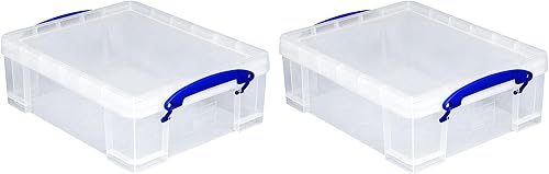 Really Useful Box Paquete de 2 contenedores de almacenamiento, bolsas organizadoras apilables de plástico transparente, 8.1 litros