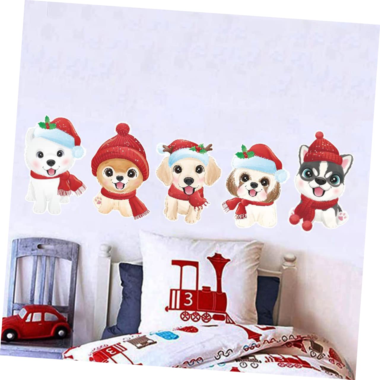 POPETPOP 5 Fogli Vetrofanie Natalizie Cartone Animato Decorazioni Natalizie Adesivi Per Cani Di Natale Adesivi Per Cuccioli Invernali Adesivo Murale Natalizio Cane Parete Pvc