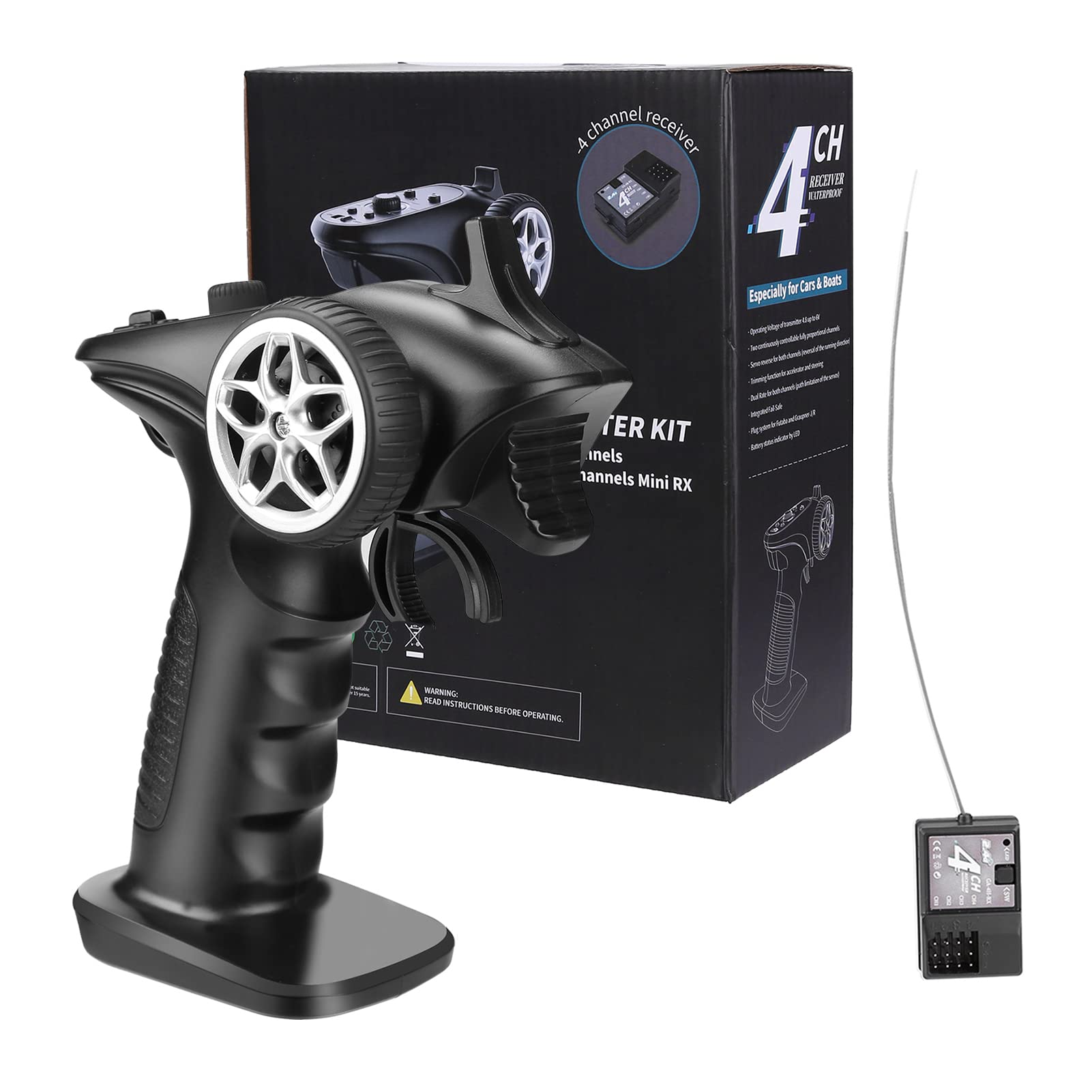 Émetteur et récepteur RC,Émetteur et récepteur étanches - Contrôleur Radio à Di 2,4 GHz pour chenilles RC, dérive, Balance, Voitures RC et Bateaux