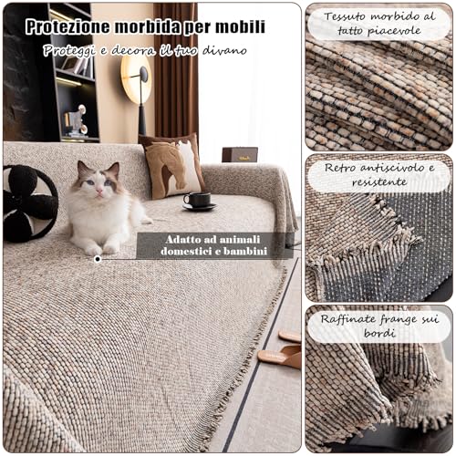 Housse de canapé chenille anti-salissure et jeté modulable pour grand salon
