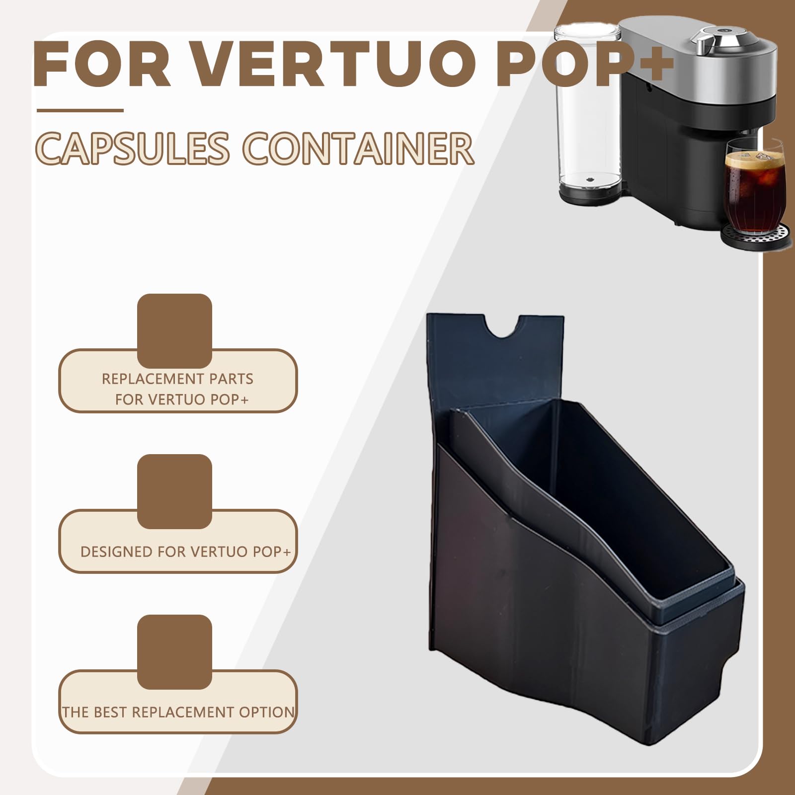 Contenedor de cápsulas para Nespresso Vertuo Pop+ y Deluxe con bandeja | Pieza de repuesto para cafetera Vertuo Pop+, fácil de limpiar.