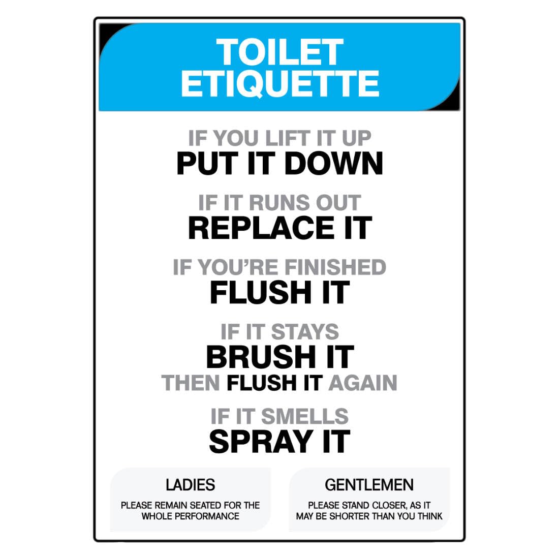 Toilet Etiquette Sign Metal Tin Sign 8 x 12 inch for Industrial & Commercial